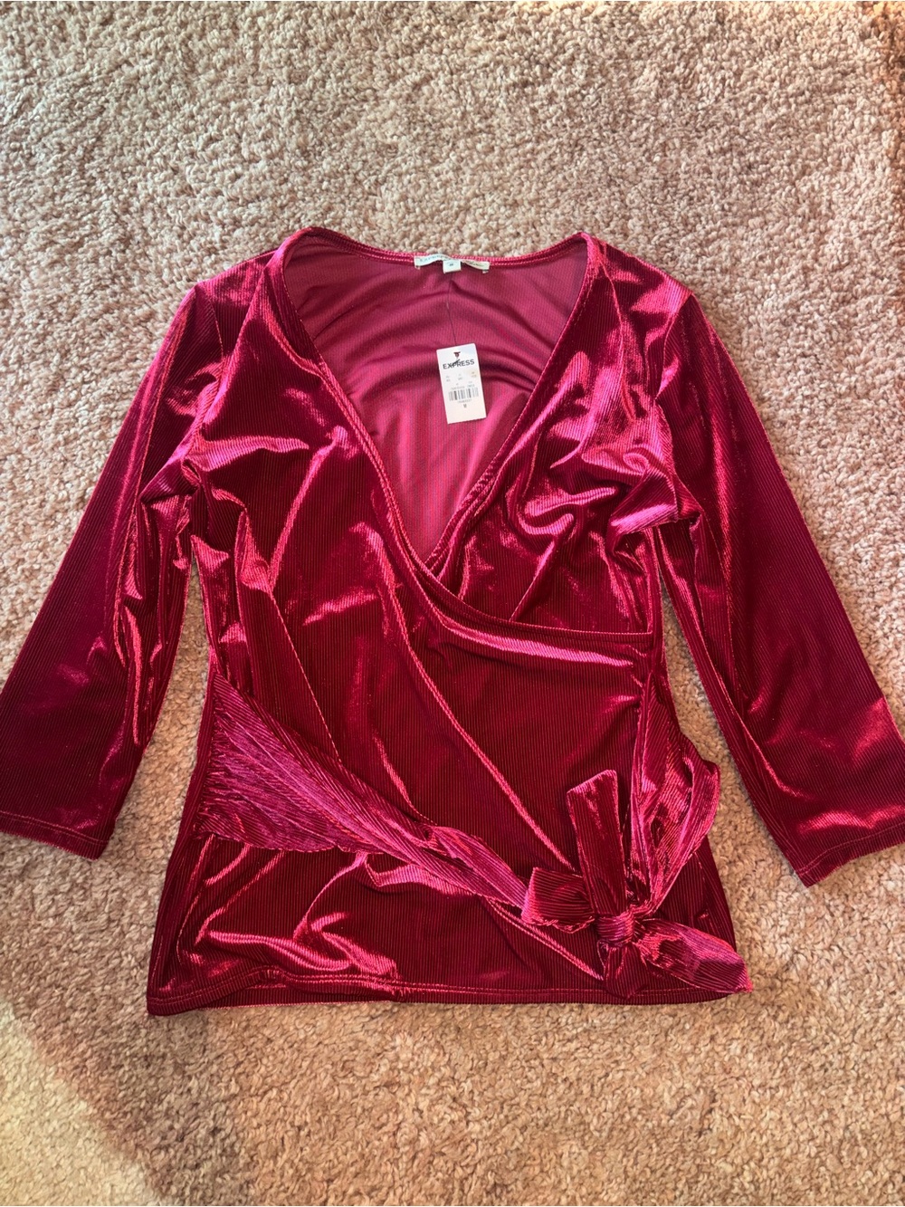 Velvet Wrap Top in Deep Berry - Express NWT